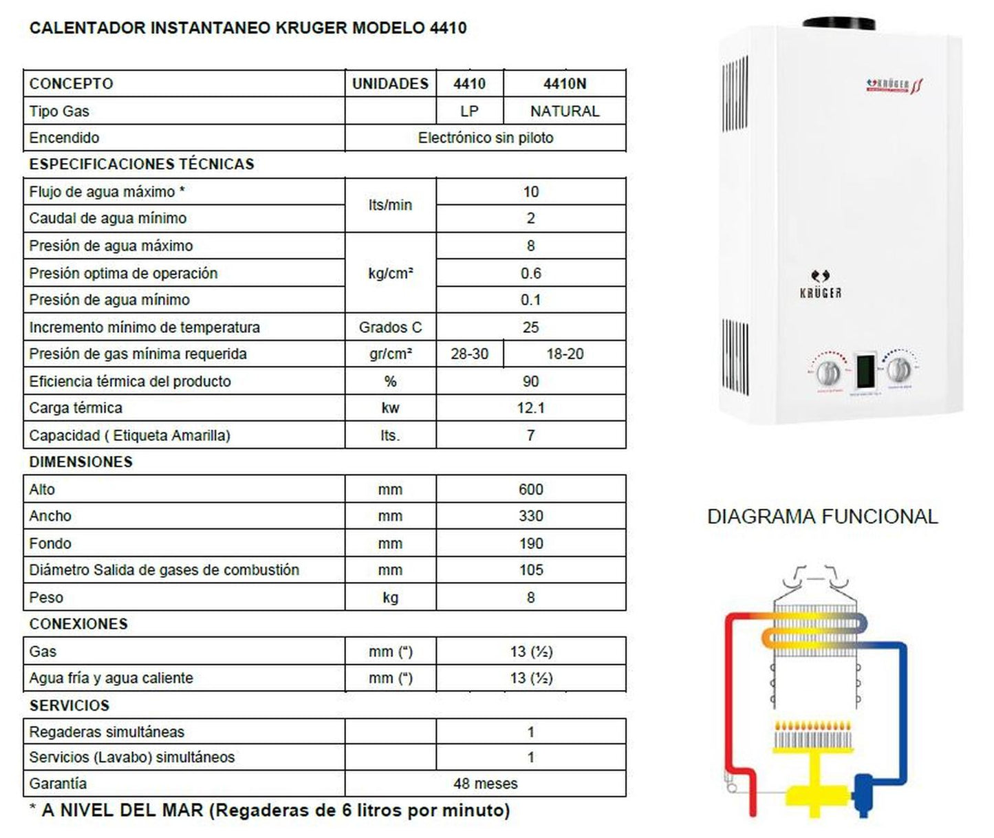 Calentador Boiler Instantáneo 10 Lts Gas Natural Krüger